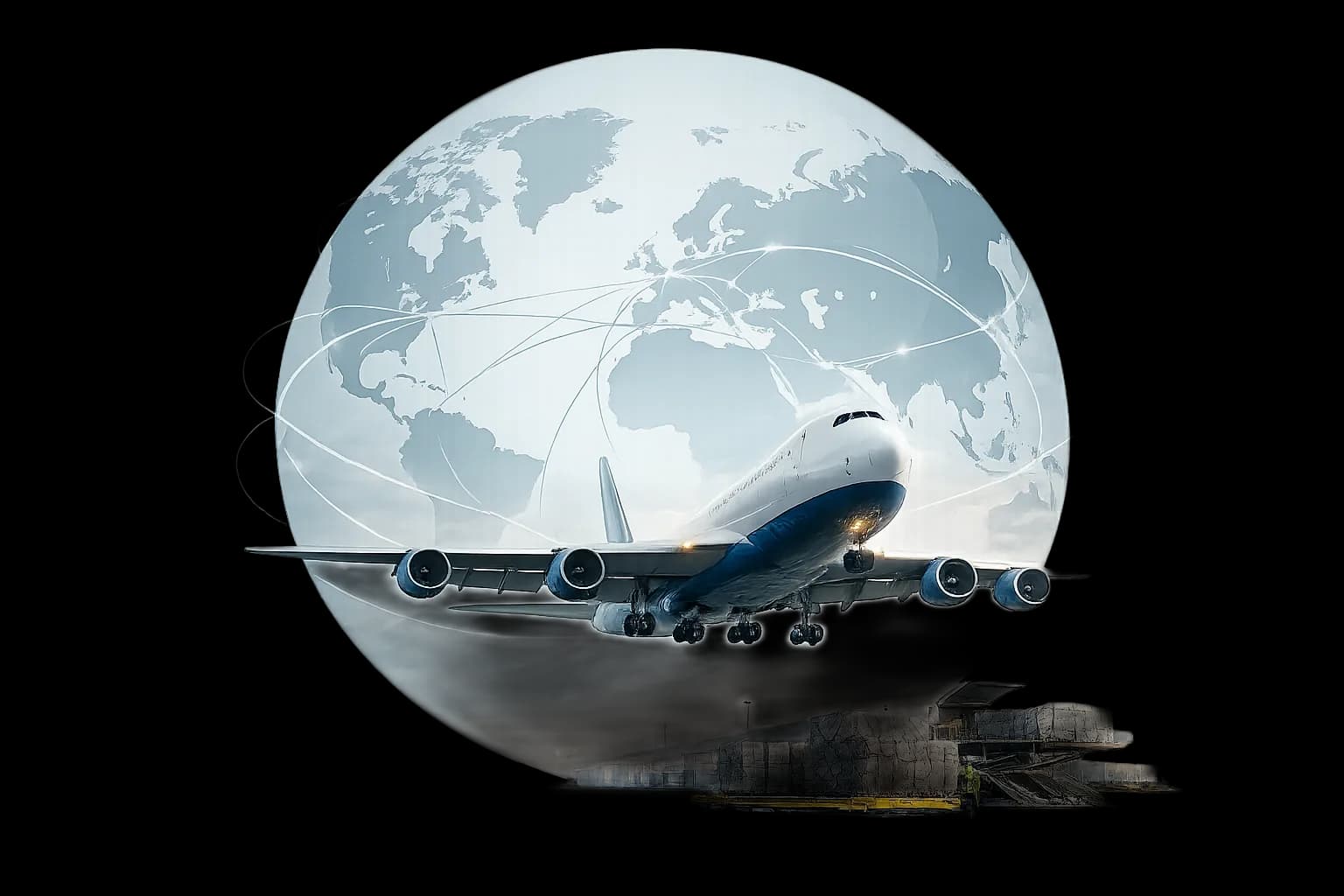 Cargo aircraft with global air freight network globe